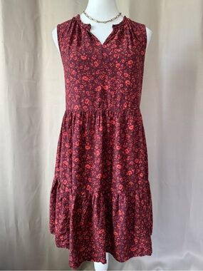 Old Navy Sleeveless Red Floral Tiered Sundress